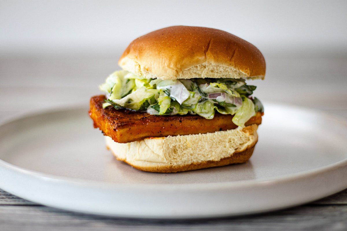 BBQ Tofu Sandwich with Tangy Slaw